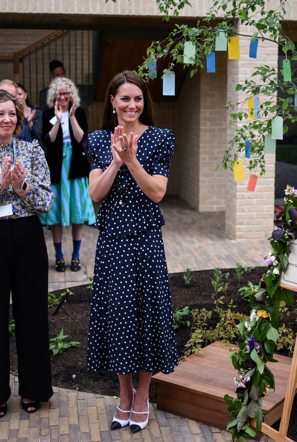 Kate Middleton Inspired Navy Polka Dot Puffed Sleeve Peplum Fit & Flare Dress OZ Item image 5