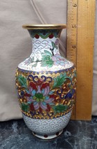 vintage Chinese cloisonné vase 5&quot; Tall Flowers Leaves Clouds - £19.93 GBP