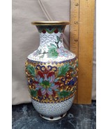 vintage Chinese cloisonné vase 5&quot; Tall Flowers Leaves Clouds - £20.04 GBP