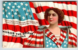 Decoration Memorial Day Postcard Honor The Brave Lady Liberty Flag Banner 250 - £25.02 GBP