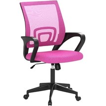 Pink Modern Mid-Back Ergonomic Mesh Office Desk Chair with Armrest on Wheels - £114.94 GBP