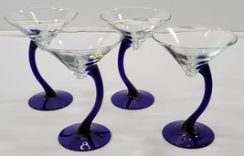 *AR) Vintage Set Of 4 Bravura Libbey Cobalt Blue Martini Cocktail Glasses - £23.60 GBP