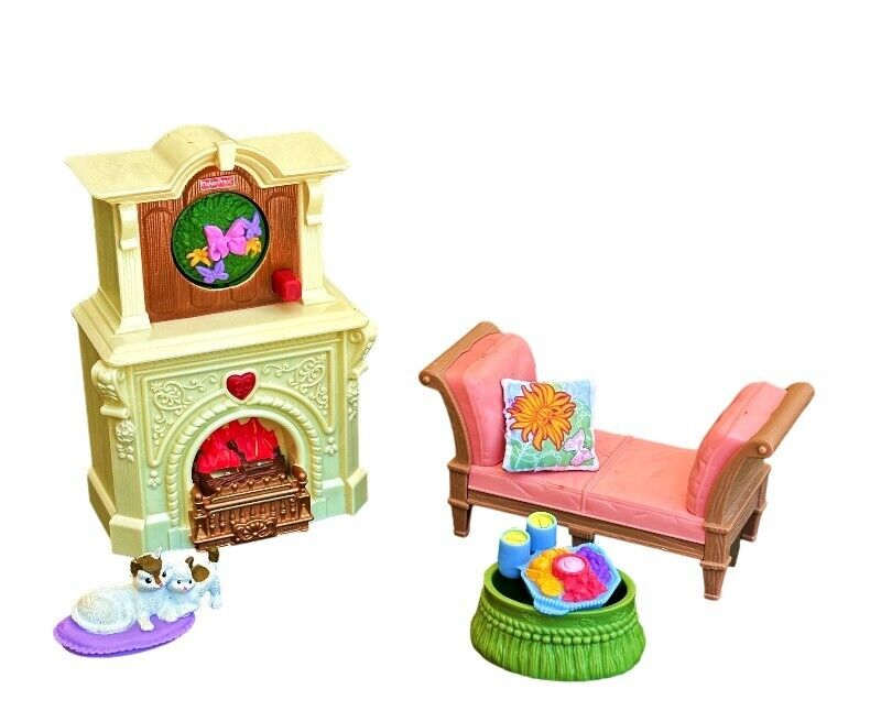 Primary image for Loving Family Dollhouse Musical Fireplace Seasonal Settee Cats Food Fisher Price