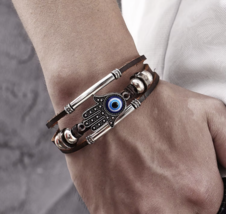 Hamsa Bracelet with Blue Evil Eye &amp; Silver Accents for Men Women Stylish... - $9.99