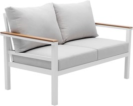 Patio Conversation Set Outdoor Loveseat Sofa Aluminum 2 Seater, White Fr... - £328.69 GBP