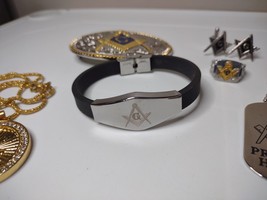 Masonic Belt Buckle And Jewelry Lot Very Cool Freemason Lot!! - £51.89 GBP