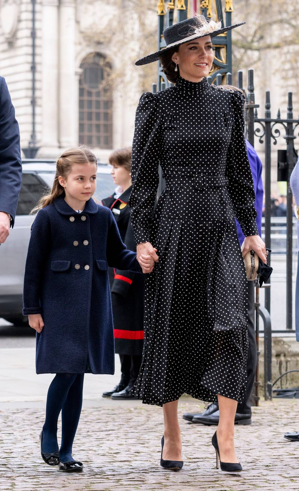 Kate Middleton Inspired Victorian Navy Polka Dot Print Puffy Pleated Dress OZ Item image 2