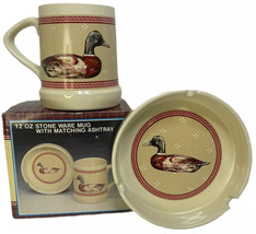 Vintage Stoneware 12oz Duck Mug White Red Trim And Matching Ashtray - £11.24 GBP