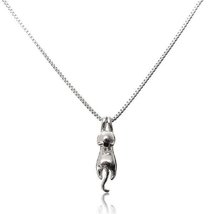 New Sterling Silver 3D Cat Necklace New Hang In There Pendant Charm Kitty Kitten - £23.22 GBP