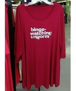 Avon Binge Watching Nightshirt Sleepshirt Top Shirt Tunic Red Silver Xma... - £17.02 GBP
