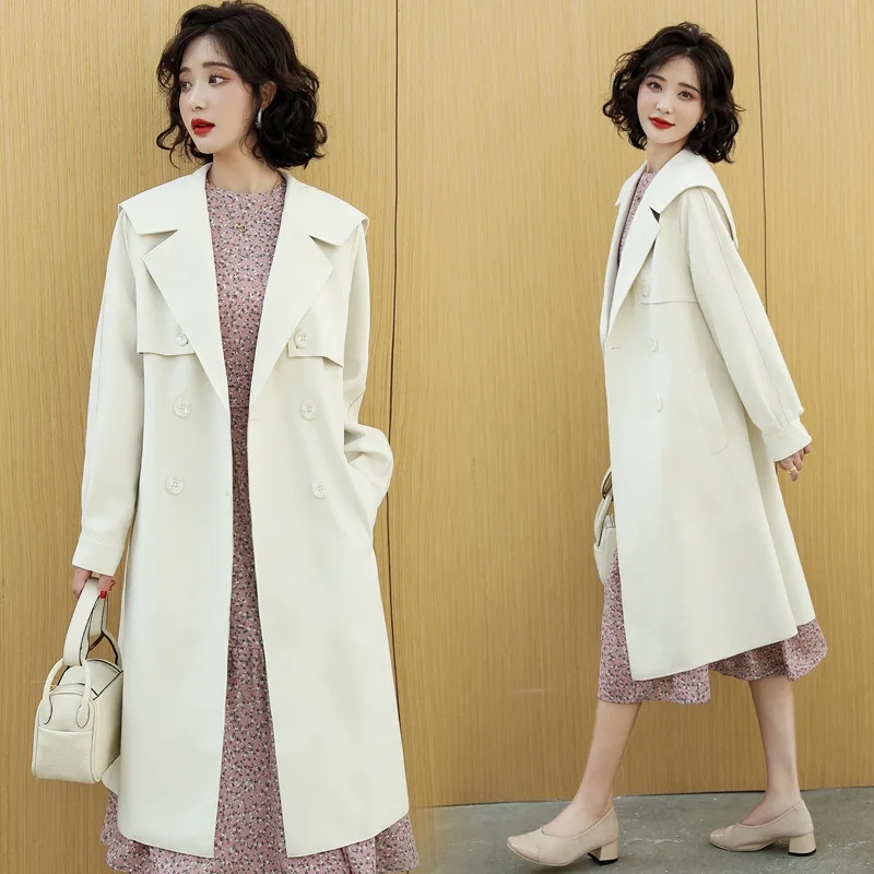 New  Fashion  College Style Long Trench Coat Navy Collar Loose Tie Windb... - $448.08