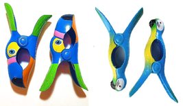 2 Set (4 Ct) Blue Toucan/Blue Parrot Beach Towel Clips Jumbo Size for Be... - $257.35 MXN