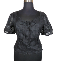 Torrid Black Short Sleeve Clip Floral Smocked Sheer Cropped Blouse Plus Size 3X - £27.40 GBP