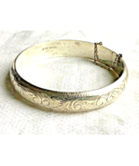 Bangle Sterling Silver Engraved Bracelet Floral Pattern Hinged Open 11.9... - £49.74 GBP
