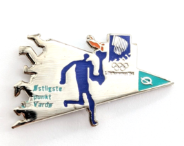 VTG Lillehammer 1994 Winter Olympics Norway Torch Relay Silver Tone Enamel Pin - £7.46 GBP