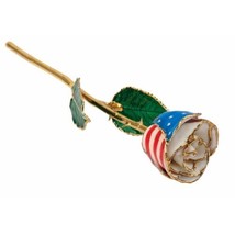 24k Gold Dipped Patriotic Lacquer Real Rose Valentine&#39;s Day Holiday Gift - £76.66 GBP
