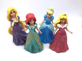Disney Princess Lot of 4 Dolls &amp; Magiclip Dresses Ariel Belle Aurora Cinderella - £11.19 GBP