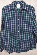 GORGEOUS Billy Reid Teal Blue Plaid Cotton Slim Long Sleeve Shirt L 17x35 Turkey - £35.96 GBP