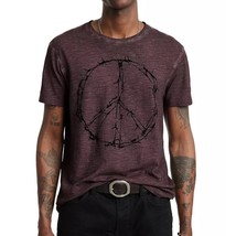 John Varvatos Men&#39;s Barbwire Peace Symbol Over Dye Graphic Crew T-Shirt Plum XL - £57.49 GBP
