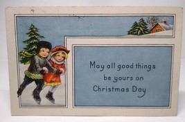 Christmas Postcard Whitney Children On Ice Skates Embossed Vintage Original - £6.34 GBP