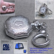Silver Pocket Watch Women Pendant Watch 2 Ways - Necklace and Key Chain  L33 - £15.67 GBP