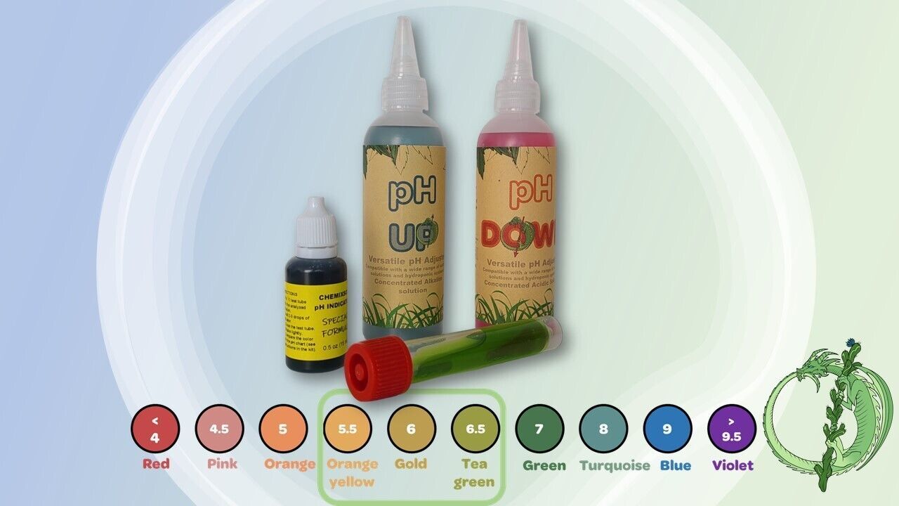 Hydroponics pH Control Kit with pH Up and pH Down Solutions, pH Indicator, Sacle Nutrients
