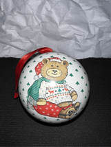 Daher Candy Tin Ornament-Christmas Chubby Bear 2” Metal Ball-England - £6.90 GBP