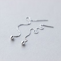 925 Sterling Silver Round Bead Pendant Ear Line Chain Drop Dangle Earrings For W - £12.51 GBP