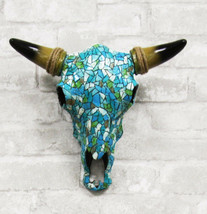 Ebros 11.5&quot; W Turquoise Mosaic Steer Bison Bull Head W/ Horns Wall Mount Decor - £35.30 GBP