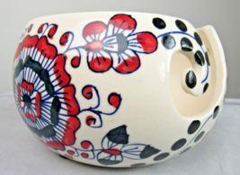 6&quot; Inch Handcrafted Ceramic Knitting Yarn Bowl Vibrant Flowers Polka Dot... - $19.00