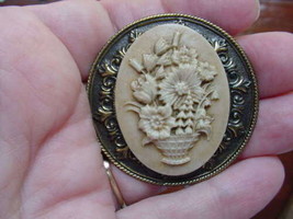 (CM46-1) Flower Basket Cameo Pin Jewelry Brooch Pin Pendant Bouquet - £24.25 GBP