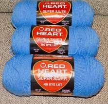 Lot 3 Red Heart Super Saver Lt Periwinkle 347 Yarn Worsted Crochet Knit ... - $19.79