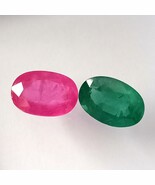 Certified Ruby Emerald Mismatch Pair , 7.62 Cttw , Emerald Oval , Mismat... - $3,419.26 CAD