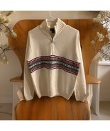 NWT Nautica Mens Sz Small 1/4 Zip Sweater Long Sleeve Fair Isle Ivory Re... - $59.39