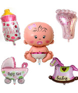 1 Set 5 Pcs Balloons Bouquet Baby Girl Decoration Newborn Baby Shower Party Pink - $11.99