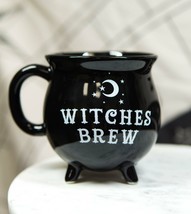 Ebros Wicca Sacred Crescent Moon Witches Brew Black Cauldron Mug Cup 14oz - £15.97 GBP