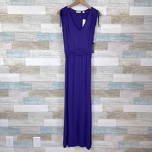 NY&amp;Co Tie Waist Maxi Dress Purple Ruched Stretch Jersey Knit Casual Wome... - £23.18 GBP