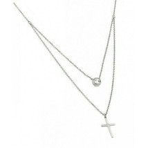 Sterling Silver 925 Rhodium Plated Clear CZ Cross Duo Layering Pendant Necklace - £23.98 GBP