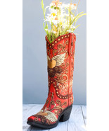 Western Country Angel Wings Heart Roses Scrollwork Cowgirl Red Boot Flow... - $58.76 CAD