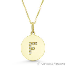 Initial Letter F CZ Crystal 14k Yellow Gold 18x12mm Round Disc Necklace Pendant - £92.05 GBP+