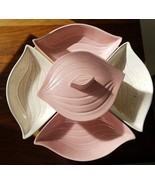 Vintage Lazy Susan Ceramic Serving 7 Piece Set Pink and Ivory w/ Turn Table - £38.89 GBP