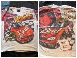 Vintage Dale Earnhardt Jr Red Hot Bud Nascar All Over Print T shirt White Large - $92.47