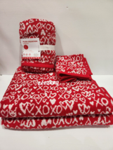 6pc Valentines Hearts XOXO Red Bath Towels &amp; Hand Towels Washcloths Set - £58.55 GBP