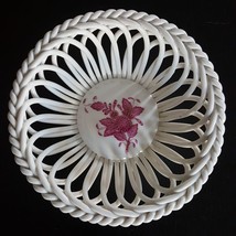 HEREND Chinese Bouquet Raspberry Reticulated Open Weave Dish 5&quot; - NEW &amp; ... - £23.59 GBP