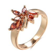 New Red Natural Zircon Flower Ring for Women 585 Rose Gold Ethnic Bride Rings Hi - £7.20 GBP
