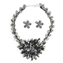 Silver Lotus Flower Bloom Dazzling Crystals Jewelry Set - £52.78 GBP