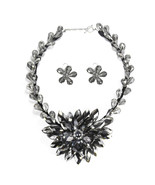 Silver Lotus Flower Bloom Dazzling Crystals Jewelry Set - £51.41 GBP