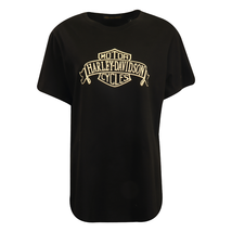 Harley-Davidson Women&#39;s T-Shirt Black Beige Ribbon Official Logo S/S (S39) - £14.95 GBP