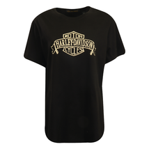 Harley-Davidson Women&#39;s T-Shirt Black Beige Ribbon Official Logo S/S (S39) - £14.35 GBP