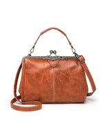 Vintage Kiss Lock Handbags for Women Oil Leather Evening Clutch Satchel ... - £84.61 GBP